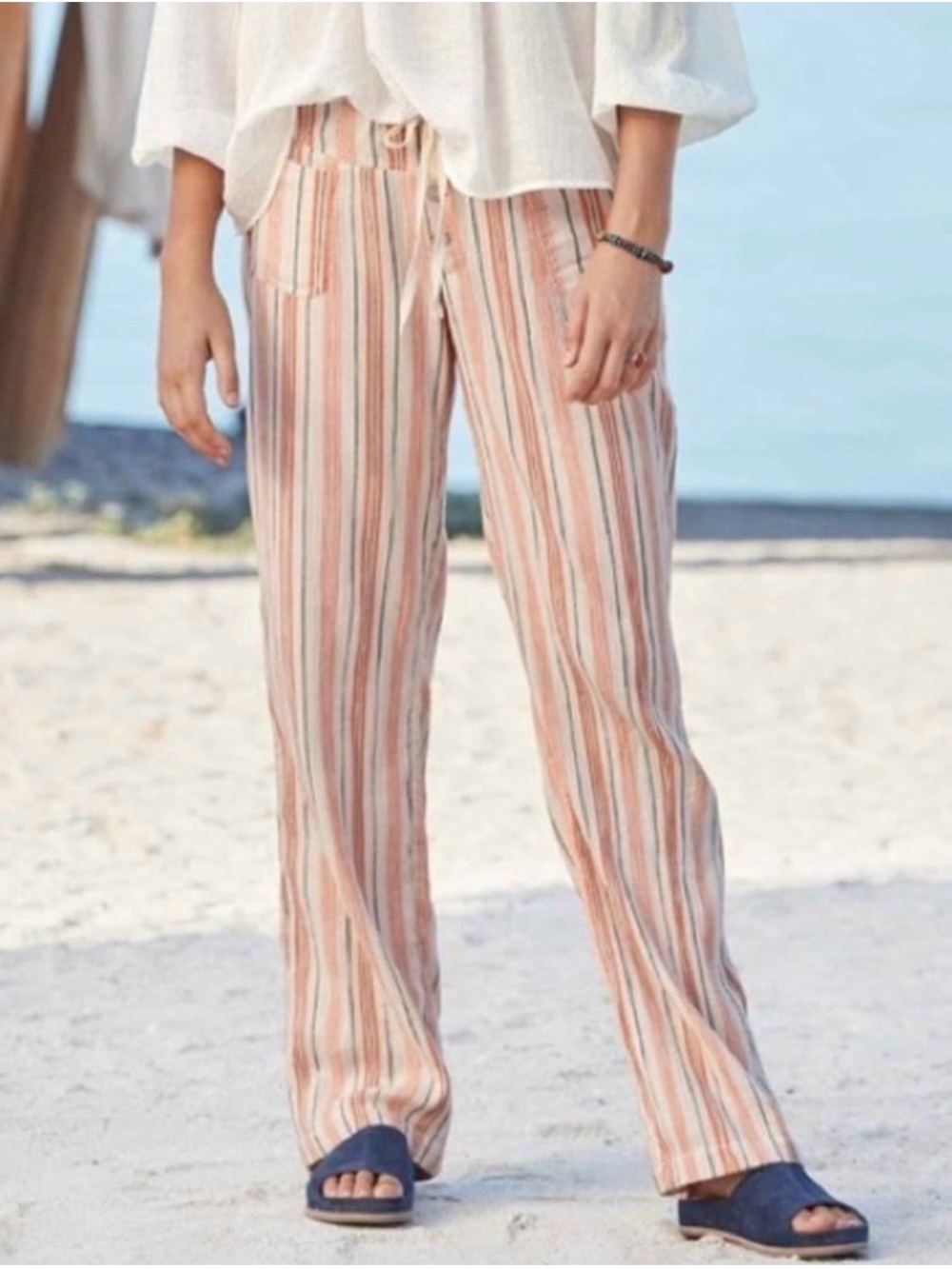 Sundance Gigi Cotton Striped Wide Leg Pants Orange XL NWOT